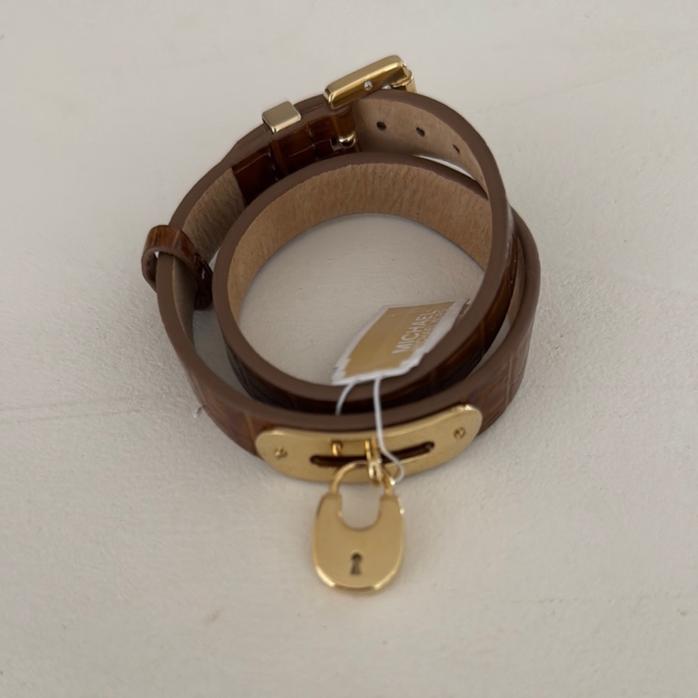 MICHAEL Michael Kors Brown Leather Bracelet with Gold Accent
